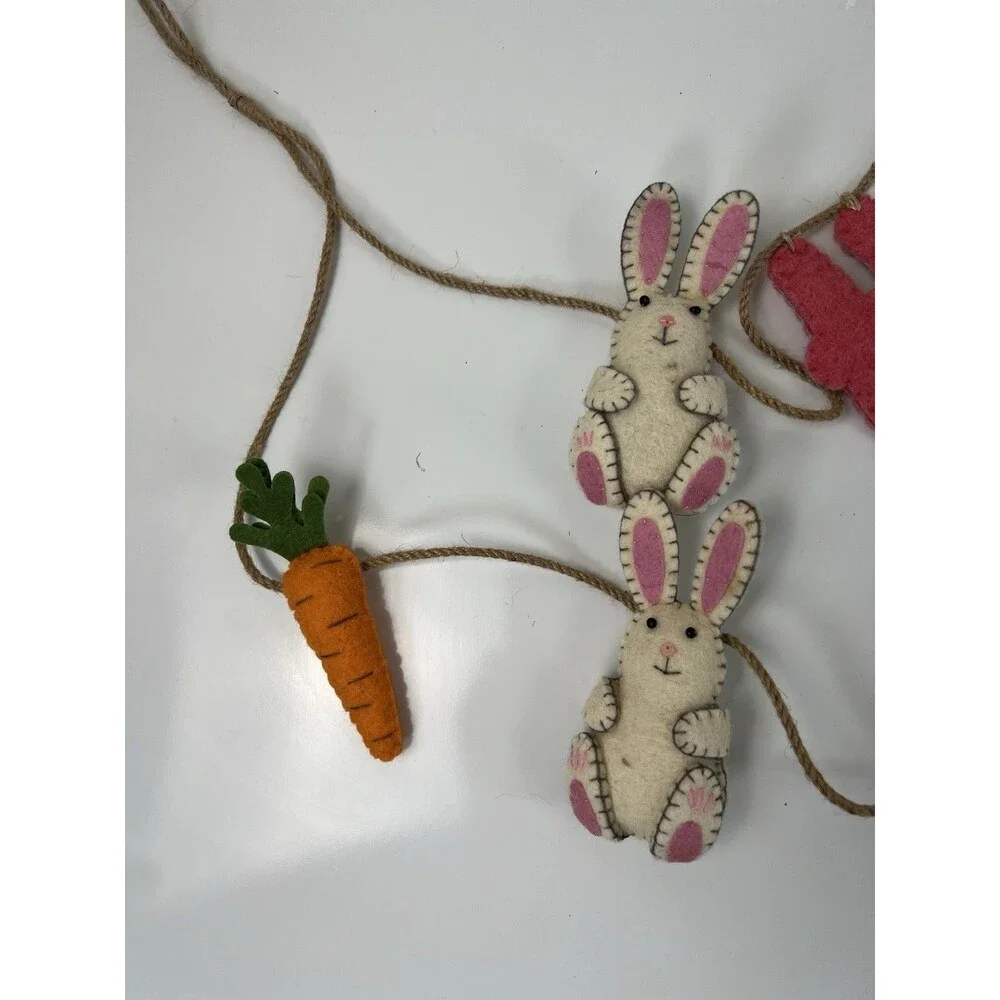 Happy Easter Bunny Garland Rabbits Bunnies Spring Felt Wool Banner Decoration